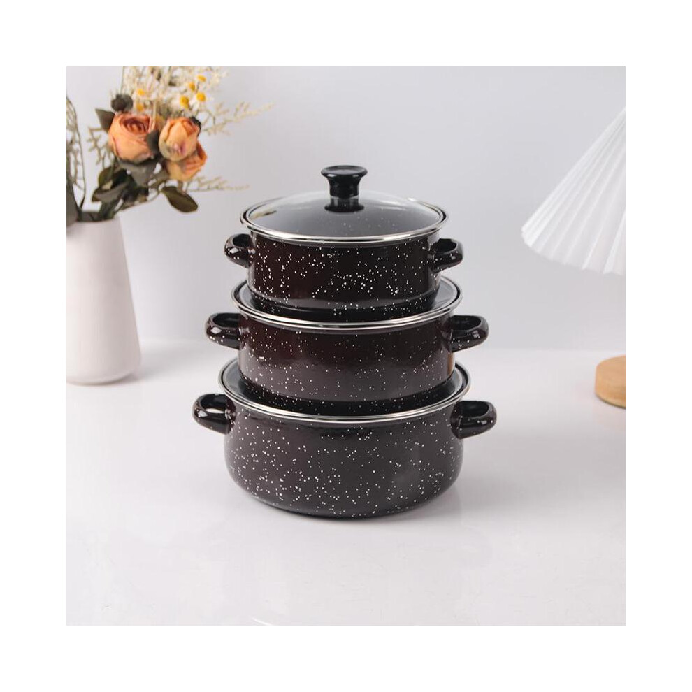 (Coffee Brown, 3pcs/set) Kitchen Soup Pot Set, 3 Counts/set High-Temperature Resistant Stockpot with Lid & Handle, Household Kitchen Cookware for Dail-image-OPC-PHGPYTR-NEW