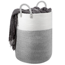 (Grey) GoDyna 58L Cotton Rope Basket Large Blanket Woven Storage Organiser Nursery Laundry