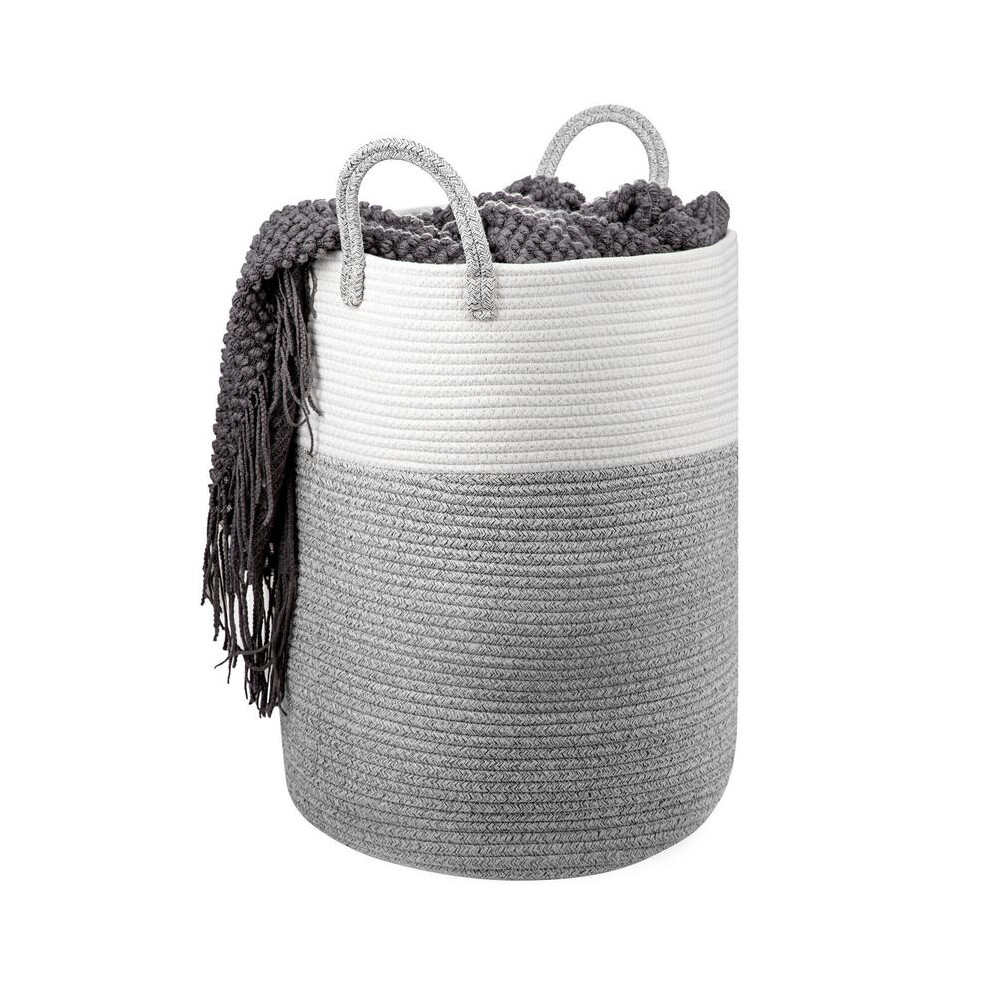 (Grey) GoDyna  58L Cotton Rope Basket Large Blanket Woven Storage Organiser Nursery Laundry