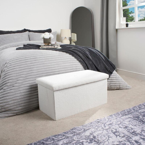 (Default) OHS Ottoman Boucle Storage Box Folding Footstool Space Saving 2