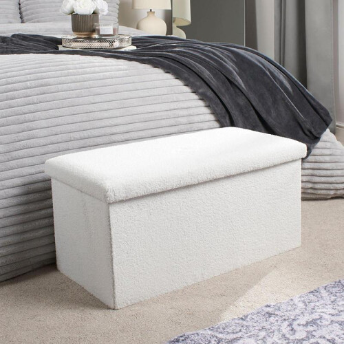 (Default) OHS Ottoman Boucle Storage Box Folding Footstool Space Saving