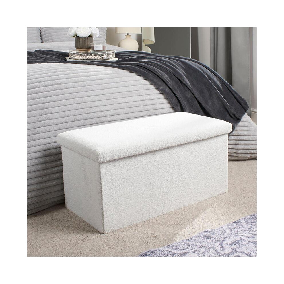 (Default) OHS Ottoman Boucle Storage Box Folding Footstool Space Saving
