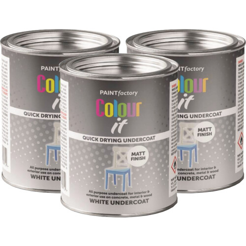 3 x 300ML WHITE UNDERCOAT TIN PAINT MATT FINISH QUICK DRYING