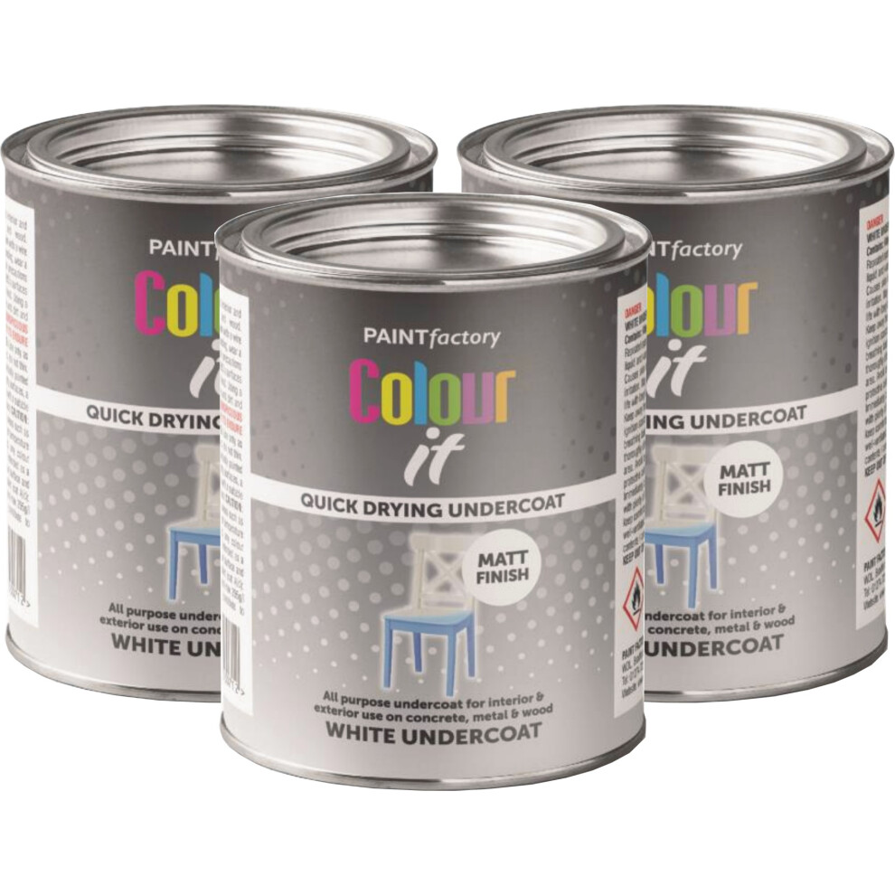 3 X 300Ml White Undercoat Tin Paint Matt Finish Quick Drying 5061097230621