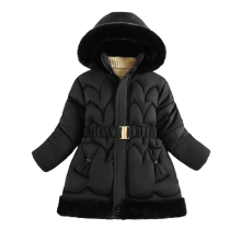 (Black, 6-7Years) Kids Girls' Coat Jacket Warm Winter Fur Hooded UK