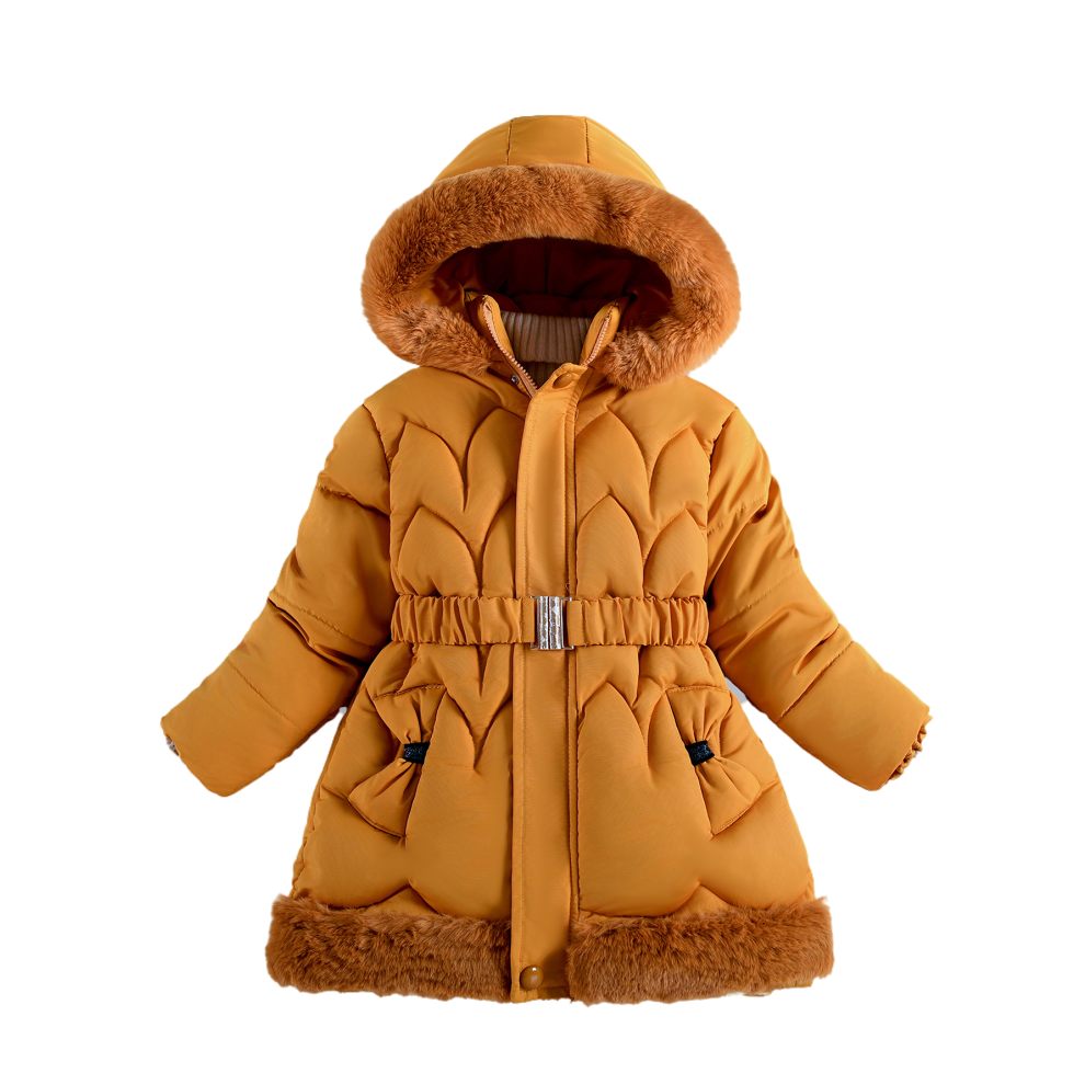 (Yellow, 4-5Years) Kids Girls' Coat Jacket Warm Winter Fur Hooded UK