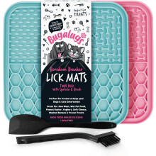 Bugalugs Licky Mats For Dogs, 100% Food Grade Lick Mats For Dogs & Cat Feeding & Licking Mat,Stress & Anxiety, 2x Mats, Spatula & Brush (Pink & Blue)