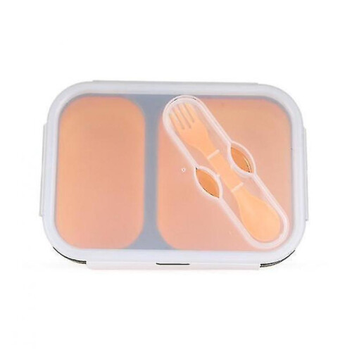 Silicone Folding Two Grid Lunch Box with Spoon Easy To Carry Buckle Seal 2