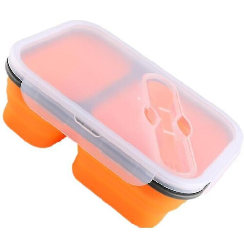 Silicone Folding Two Grid Lunch Box with Spoon Easy To Carry Buckle Seal 1