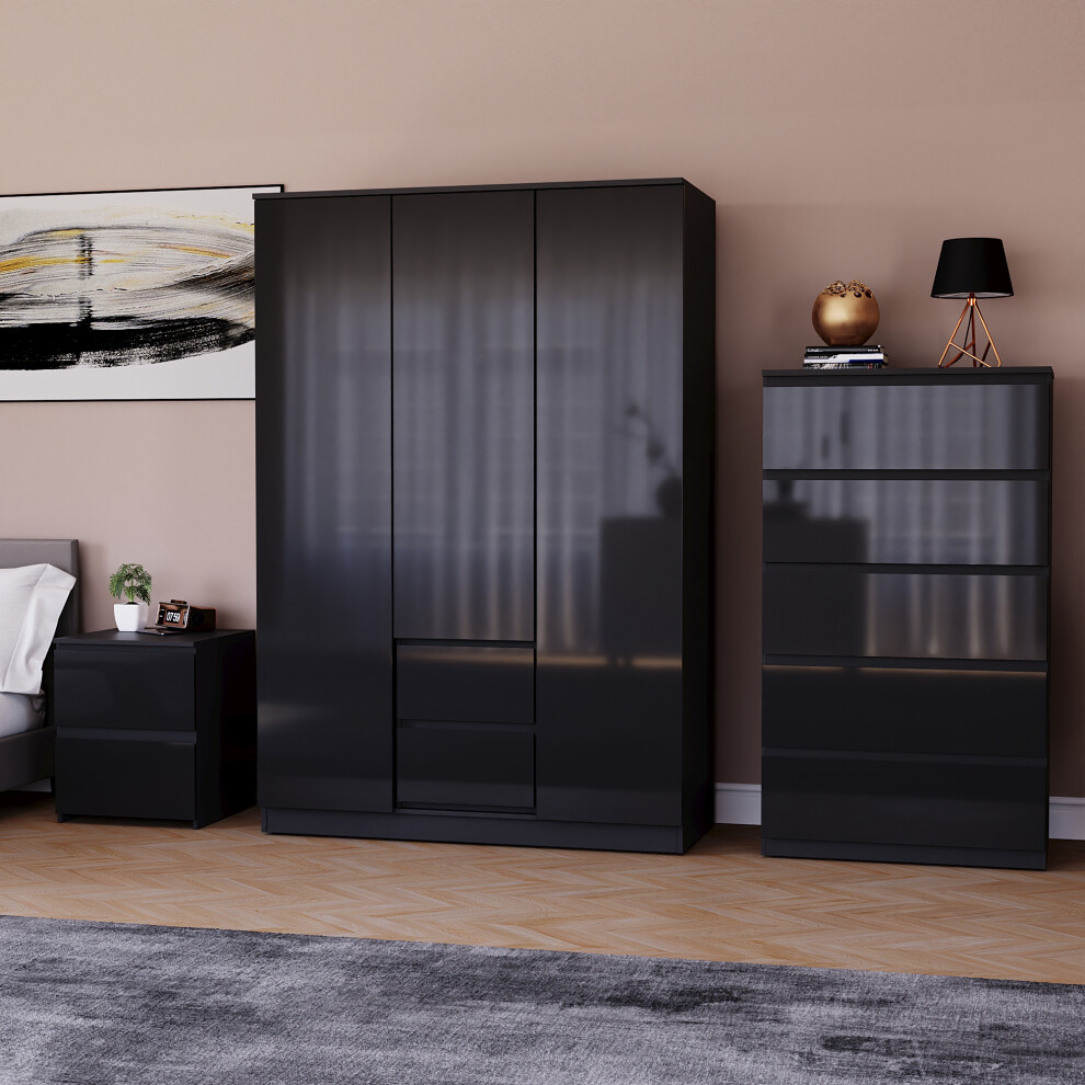 (Black) Glinton 3pc Bedroom Furniture Set High Gloss (8)