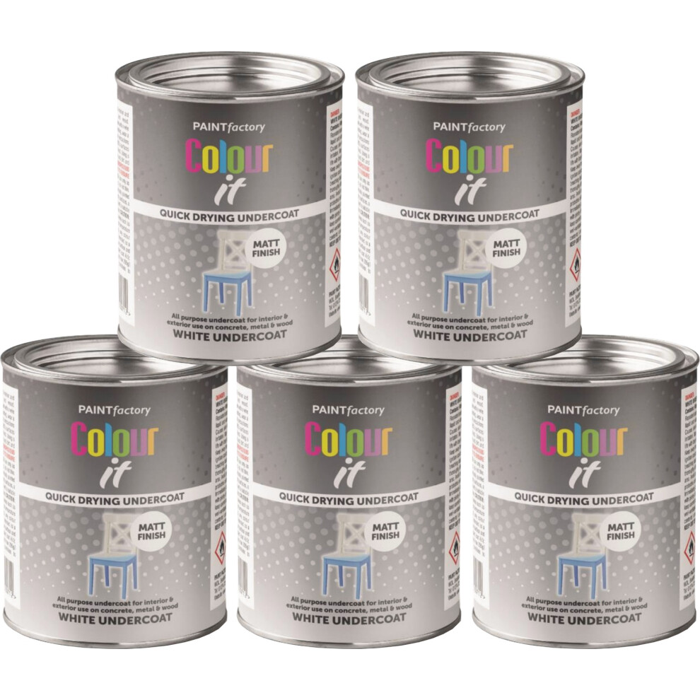 5 X 300Ml White Undercoat Tin Paint Matt Finish Quick Drying 5061097230645