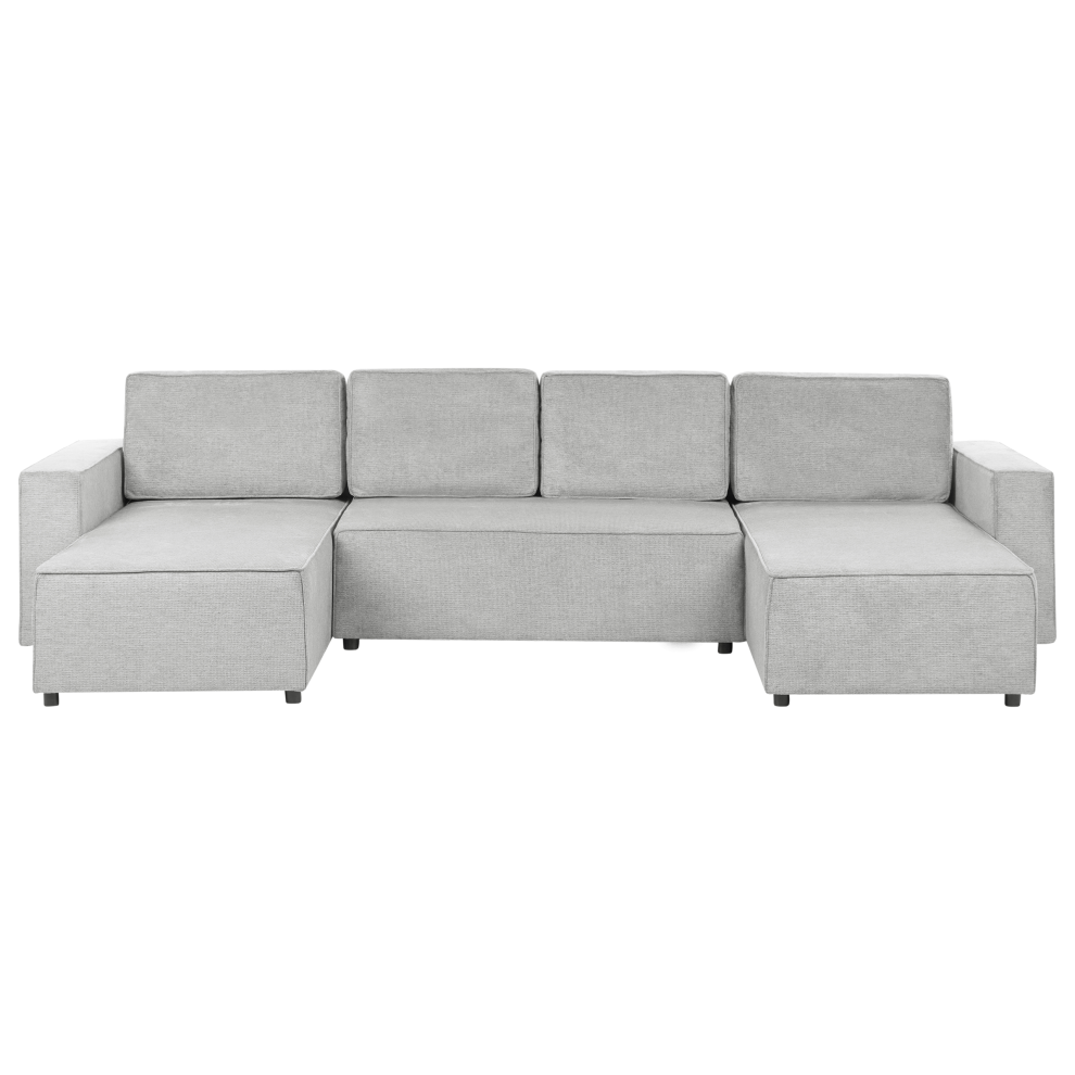 U-Shape Sofa Bed 4 Seater VATNE Fabric Light Grey with Storage
