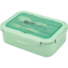 Bento Box, Lunch Box, Airtight Lunch Box, 3 Compartments, with Spoon And Fork, Safety Leakproof Boxes, Health And Environmental Protection (green)