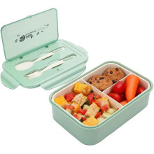 1400ml Lunch Box for Kids And Adults, Reusable Bento Box Lunch Box with 3 Compartments And Cutlery, Lunch Box Microwave Heater (green)