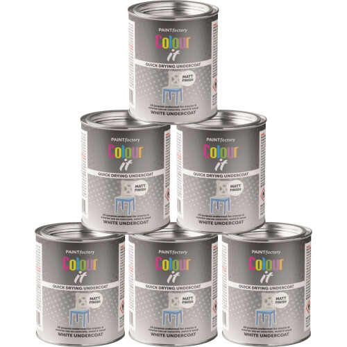 6 x 300ML WHITE UNDERCOAT TIN PAINT MATT FINISH QUICK DRYING