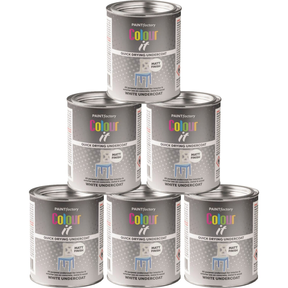 6 X 300Ml White Undercoat Tin Paint Matt Finish Quick Drying 5061097230652