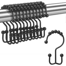 Shower Curtain Hooks Rings, Rust-Resistant Metal Double Glide Shower Hooks for Bathroom Shower Rods Curtains