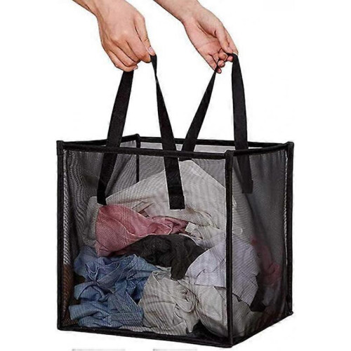 Pop Up Laundry Baskets - Mesh Collapsible Laundry Hampers Storage with Handle - Foldable for Washing Storage(Black)