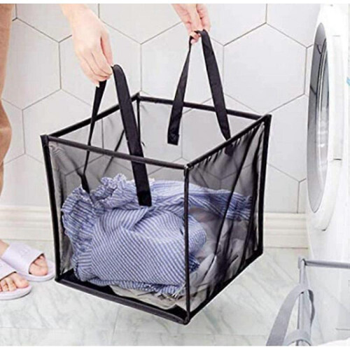 Pop Up Laundry Baskets - Mesh Collapsible Laundry Hampers Storage with Handle - Foldable for Washing Storage(Black) 1