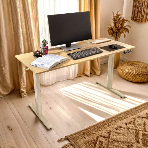 AREBOS AREBOS electrically height-adjustable desk 140x60 cm | Memory function | Adjustable computer desk 72-118 cm | Standing desk | Stand-sit desk | Beige 1