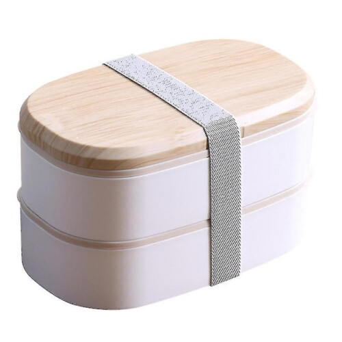 Japanese-style Double-layer Strapped Bento Box Wood Grain Lunch Box