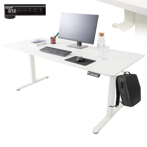 AREBOS AREBOS electrically height-adjustable desk 180x80 cm | Memory function | Adjustable computer desk 72-118 cm | Standing desk | Stand-sit desk | White
