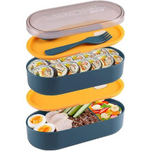 Japanese Bento Box Adult Lunch Box,stackable 2 Layer Bento Box with Sauce Container