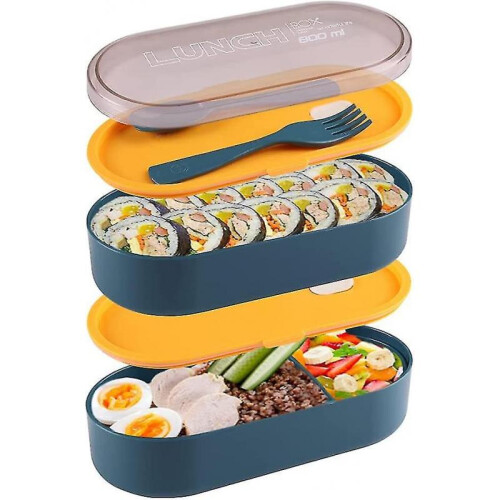 Japanese Bento Box Adult Lunch Box,stackable 2 Layer Bento Box with Sauce Container