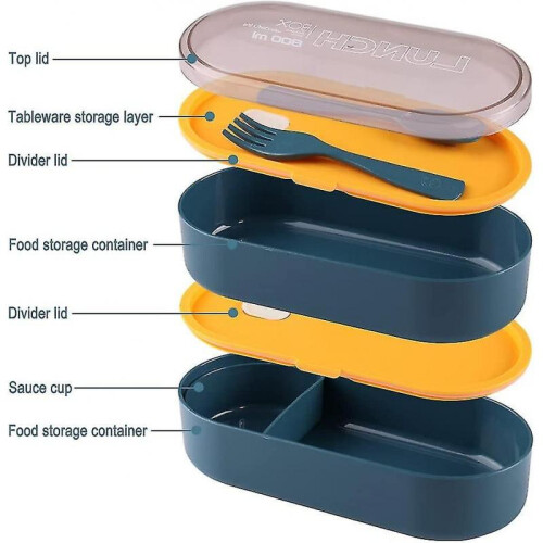 Japanese Bento Box Adult Lunch Box,stackable 2 Layer Bento Box with Sauce Container 2