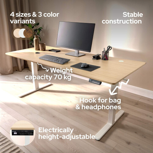 AREBOS AREBOS electrically height-adjustable desk 180x80 cm | Memory function | Adjustable computer desk 72-118 cm | Standing desk | Stand-sit desk | Beige 2