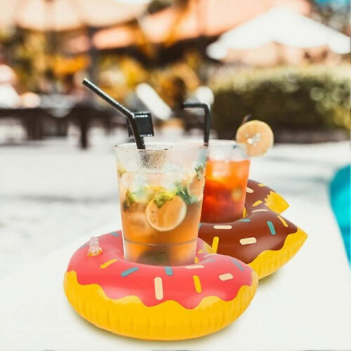Inflatable Drink Holder, 12 PCS 8 Inches Donuts Floating Coasters 2