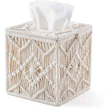 Tissue Box Cover Boho Decor Square Paper Tissue Holder with Bead Buckle Macrame