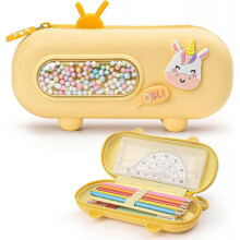 Cute children's pencil case silicone cartoon with compartment large capacity waterproof and shockproof