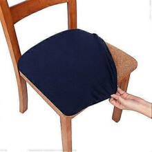Stretch Jacquard Dining Chair Seat Covers, Removable Washable Anti-Dust Dining Room Chair Seat Cushion Slipcovers with Ties-4pcs, Navy Blue
