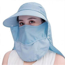 Women Sun Wide Brim UV Protection Fishing Hats Foldable Ponytail Summer Hat with Detachable Flapblue