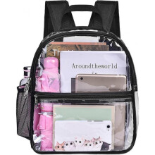 Clear Mini Backpack Stadium Approved, Waterproof Transparent Backpack for Work & Sport and etc(black)