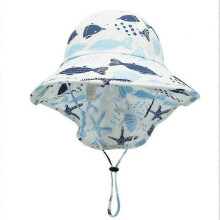 Sea World Pattern Kids Sun Hat, Neck Protection Sun Hat, Super Sun Protection Upf 50+, Cap Size 51-54cm (White Background + Starfish)