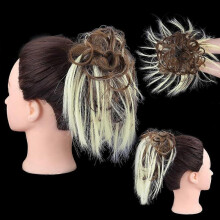 Tousled Updo Messy Bun Hairpiece Hair Extension Ponytail with Elastic Rubber Band Updo Ponytail Hairpiece Synthetic Hair(12H613, Light Golden Brown &