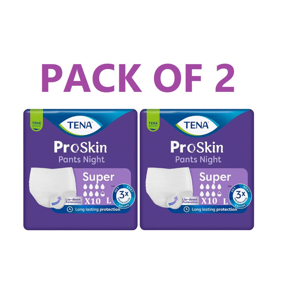 TENA ProSkin Pants Night Super -Large-2 Packs of 10- 2100ml