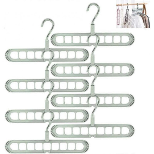 Magic Coat Hanger, Coat Hanger, Multifunctional, Rotatable, Shockproof, Foldable, 8 Pieces for Dormitory, Work Place, Green