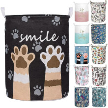 19.7in Waterproof Foldable Laundry Hamper, Dirty Clothes Laundry Basket, Linen Bin Storage Organizer for Toy Collection (Black Paw)