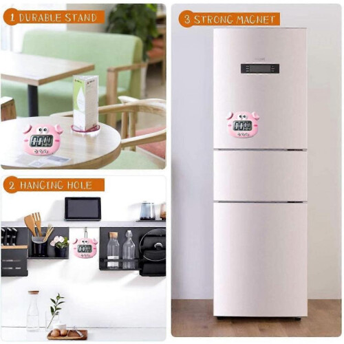 Kitchen Timer, Digital Cooking Timer with Magnetic, LCD Large-Screen Visual Clock for Cooking Bake Sport Game(Piggy) 2