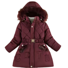 (Burgundy A44, 6-7Years) Kids Girls' Coat Jacket Warm Winter Hooded Fleece