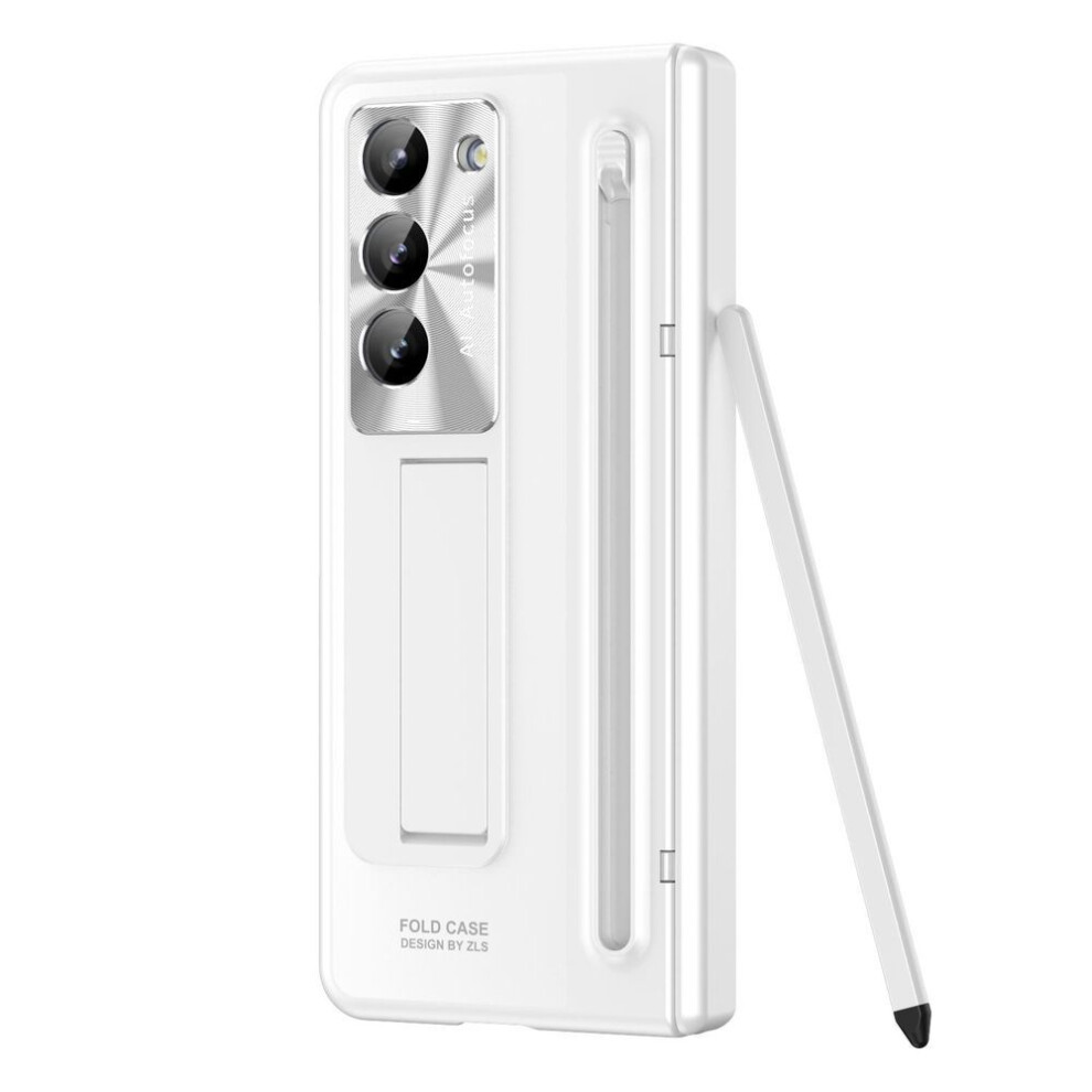 (white, For Galaxy Z Fold 6) 360 Full Protection Hinge Case for Samsung Galaxy Z Fold 6 5 4 3 Original with Touch Pen Folding Cover Tempered Glass Film Stand