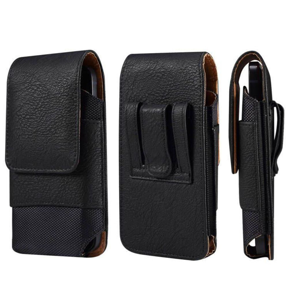 (black, XL(7.2 Inch)) Universal Nylon Leather Belt Clip Phone Case Men Waist Bag Holder For iPhone 16 15 13 12 11 Pro Max Samsung Galaxy S24 S23 Xiaomi Redmi Holster Pouch