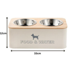 (Medium) Small or Medium Raised Dog Feeder with 2 Stainless Steel Bowls for Food & Water - Double Diner Elevated Pet Food Water Station - Cream Stand