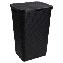 (Black) 60L Plastic Laundry Bin Basket Organiser Italian Rattan Sturdy Room