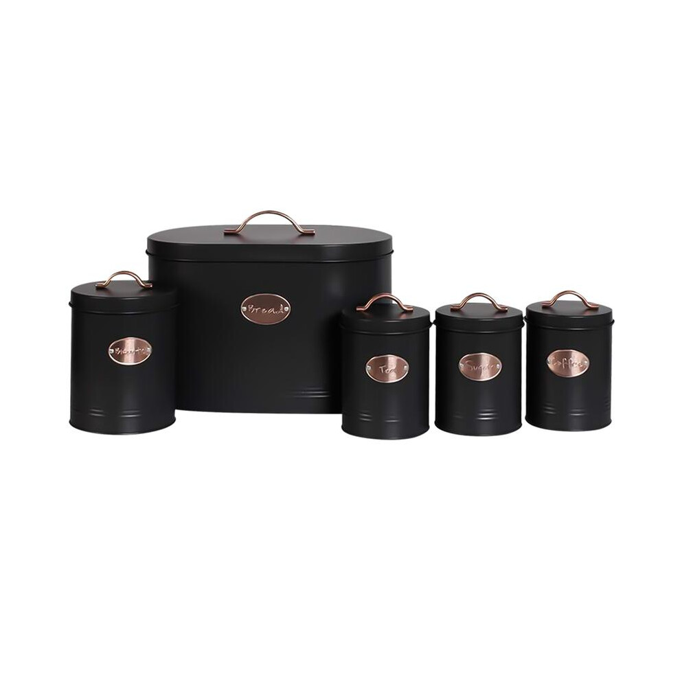 (Default) 5pc-Kitchen Set Bread Bin Tea Coffee Biscuit Sugar Tins Barrel Sealed Containers Utensils Canister