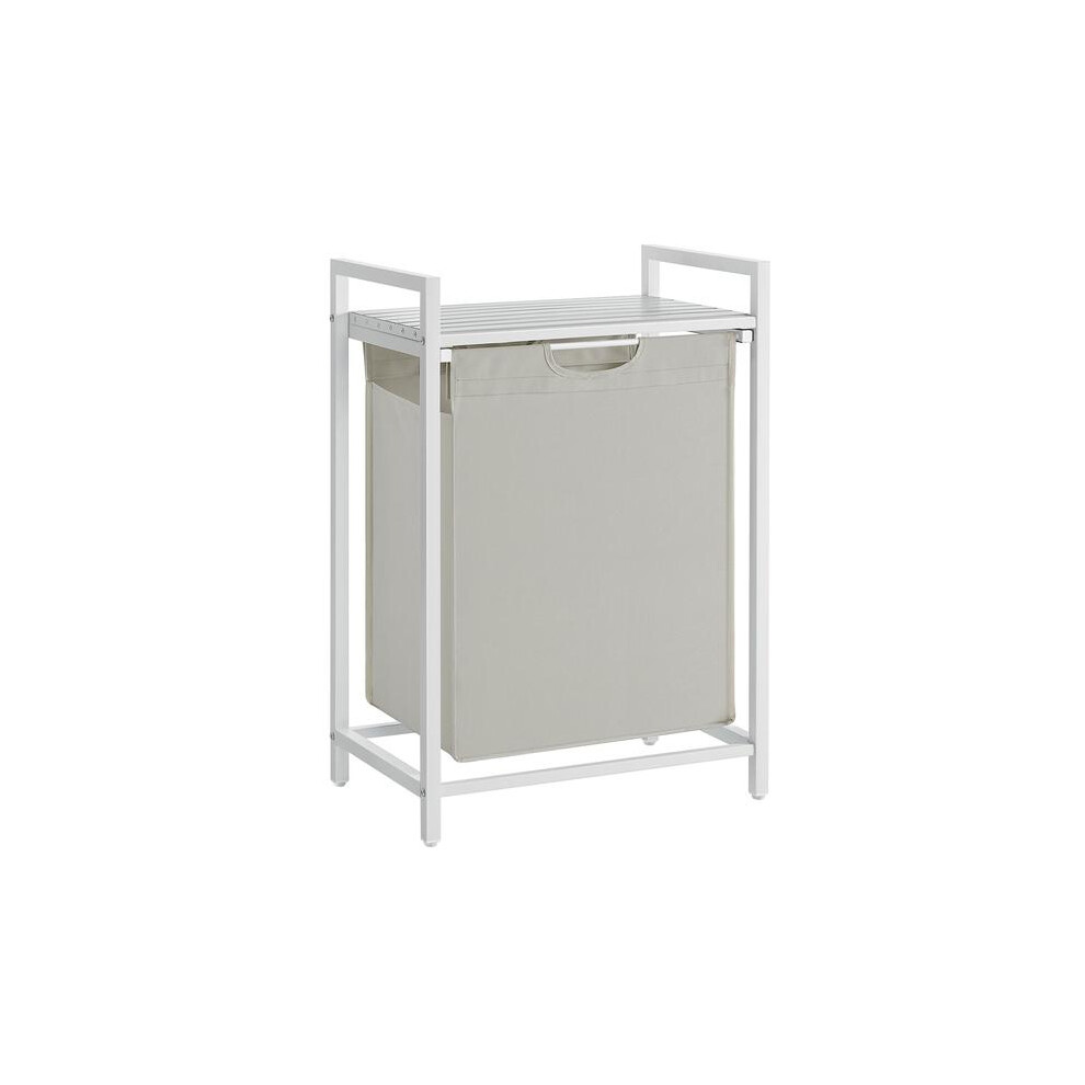 (Black) VASAGLE Laundry Basket, Pull-Out and Removable Laundry Bag, Shelf, Metal Frame, 65L, 50 x 33 x 72 cm, Rustic Brown and Black BLH101B01 Organis