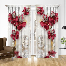 (Red, 90*210cm?2pcs?) Floral & Swan Print Curtain, 2pcs Modern Rod Household Curtains, Room Decor, Bedroom Decor,Christmas Gifts,Christmas Decorations,Room Accessories